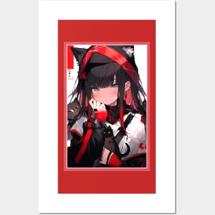 Aesthetic Anime Girl Red White Black | Quality Aesthetic Anime Design | Chibi Manga Anime Art Posters and Art